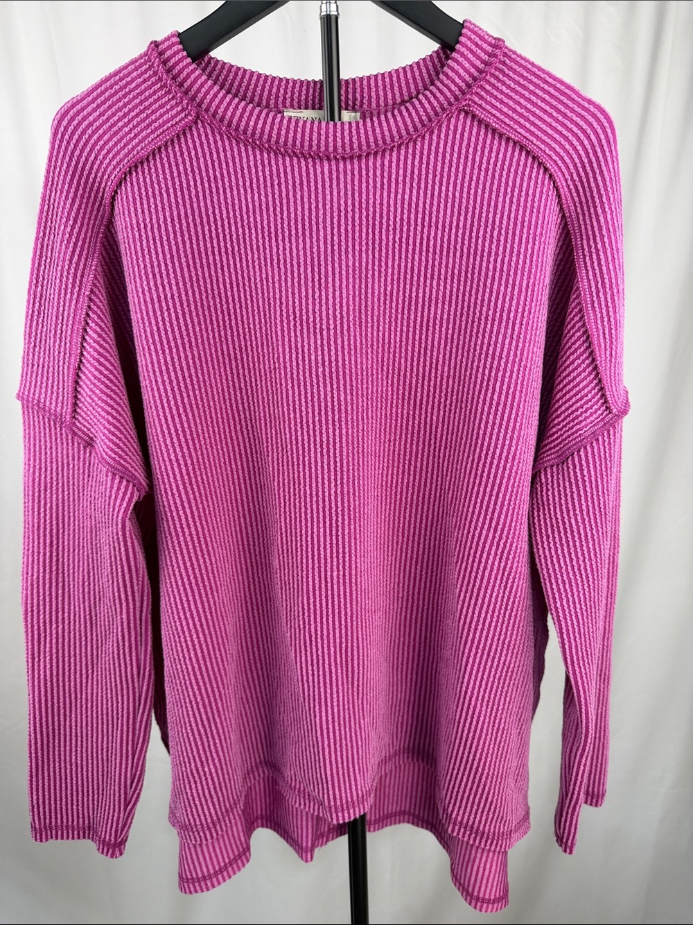 Zenana Luxe Pink Ribbed Oversized Pullover Top – L/XL